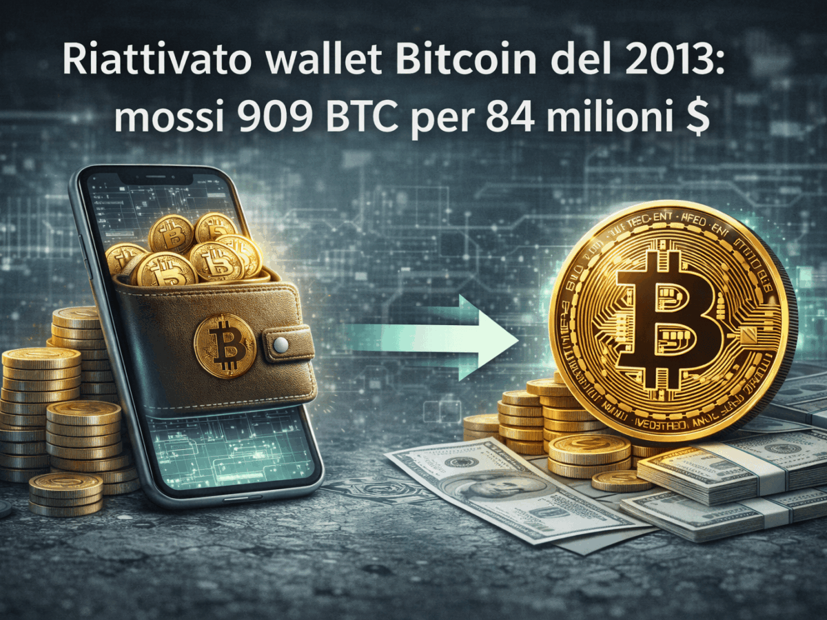 Riattivato wallet Bitcoin del 2013: mossi 909 BTC per 84 milioni $