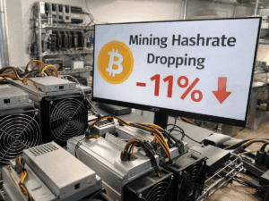 Bitcoin, mining sotto pressione: hashrate -11%, cosa cambia per prezzo e sicurezza