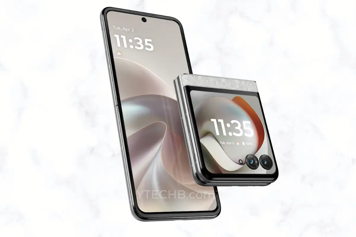render del Motorola Razr 70 nel nuovo colore Pantone Bright White